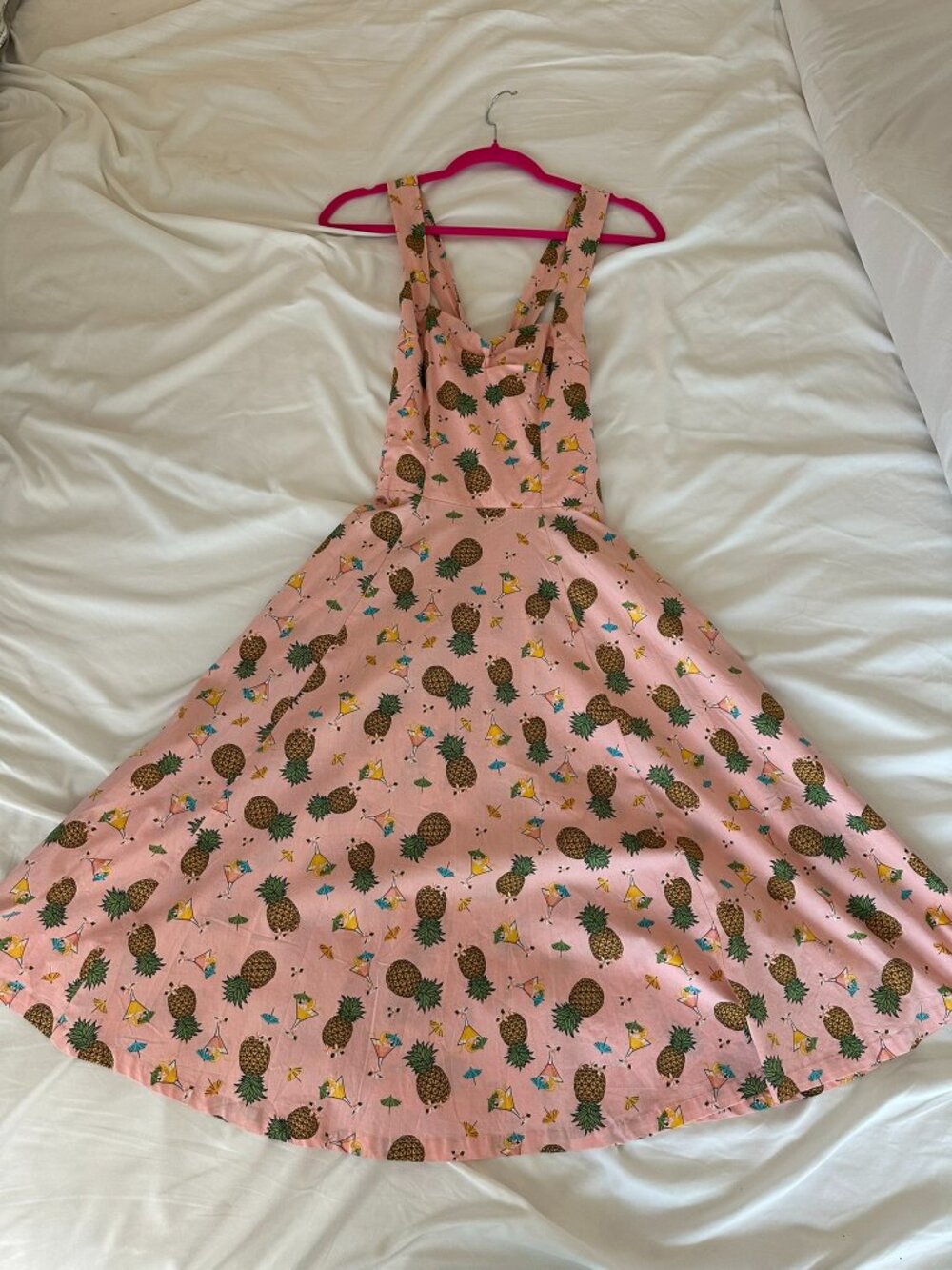 Banned Apparel Pink Pineapple Cocktail Print Pinup Swing Dress XS Rockabilly